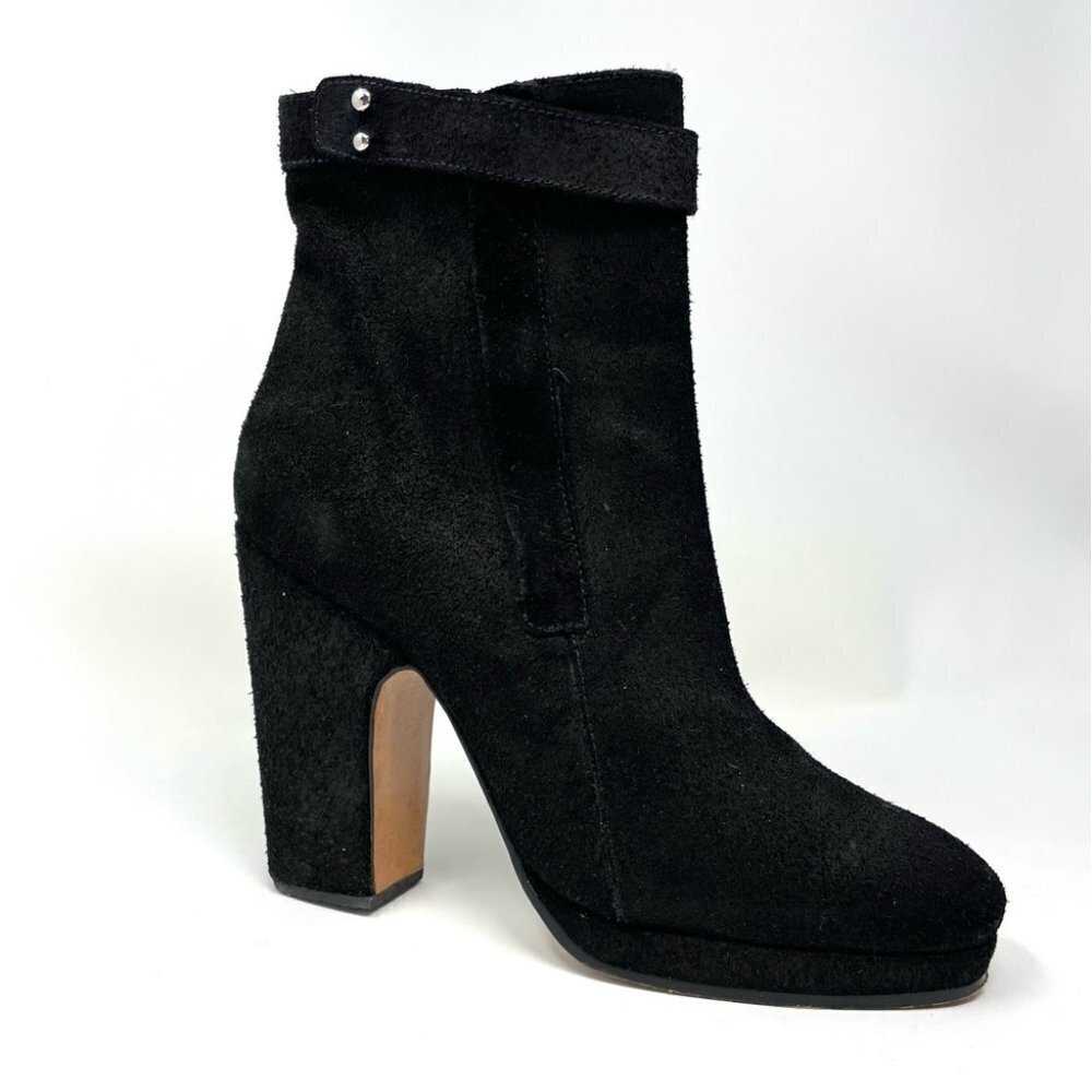 * Rachel Comey Burnished Black Suede Chunky Heeled Ankle Boots Size 8.5